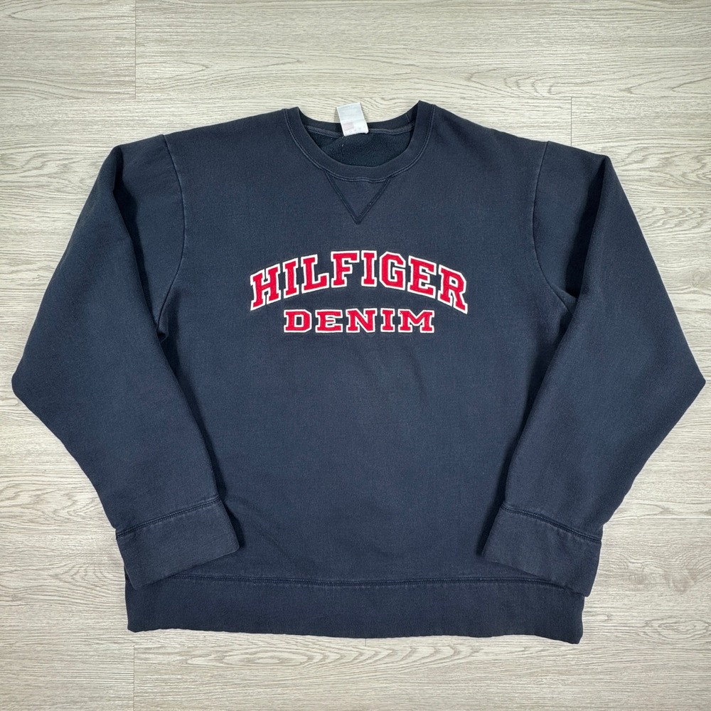 Tommy Hilfiger Men's Sweatshirt Hilfiger Denim Navy Blue XL Crewneck Fleece Logo